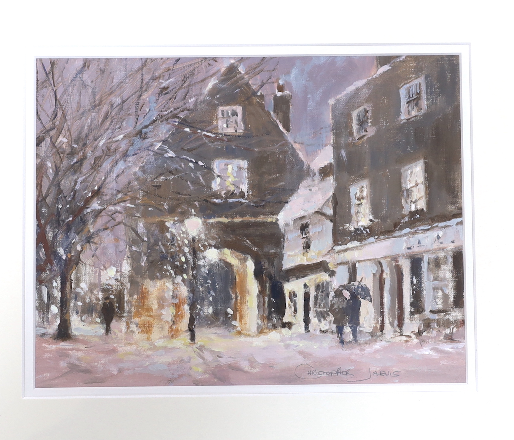 Christopher Jarvis (20th.C), two oils, Woodland landscape and Winter street scene, each signed, largest 33 x 28cm